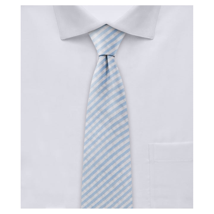 Seersucker Striped Slim Tie - Baby Blue