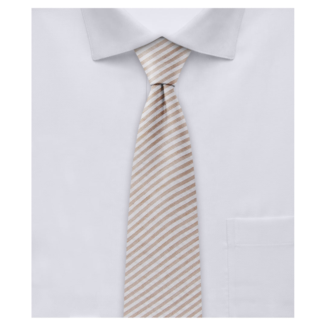 Seersucker Striped Slim Tie - Beige