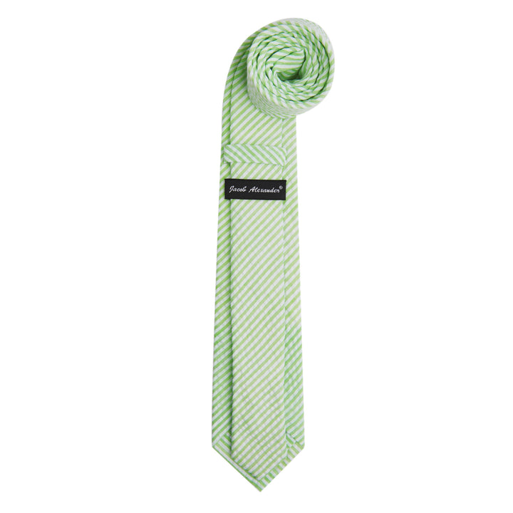 Seersucker Striped Slim Tie - Green