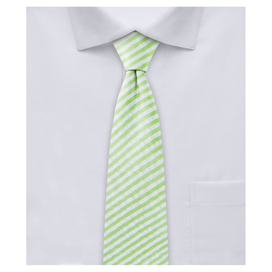 Seersucker Striped Slim Tie - Green