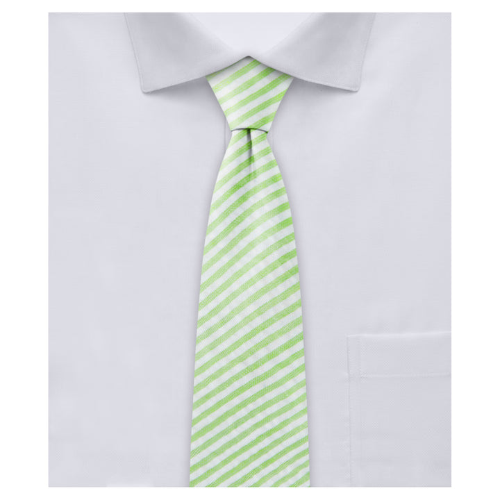 Seersucker Striped Slim Tie - Green