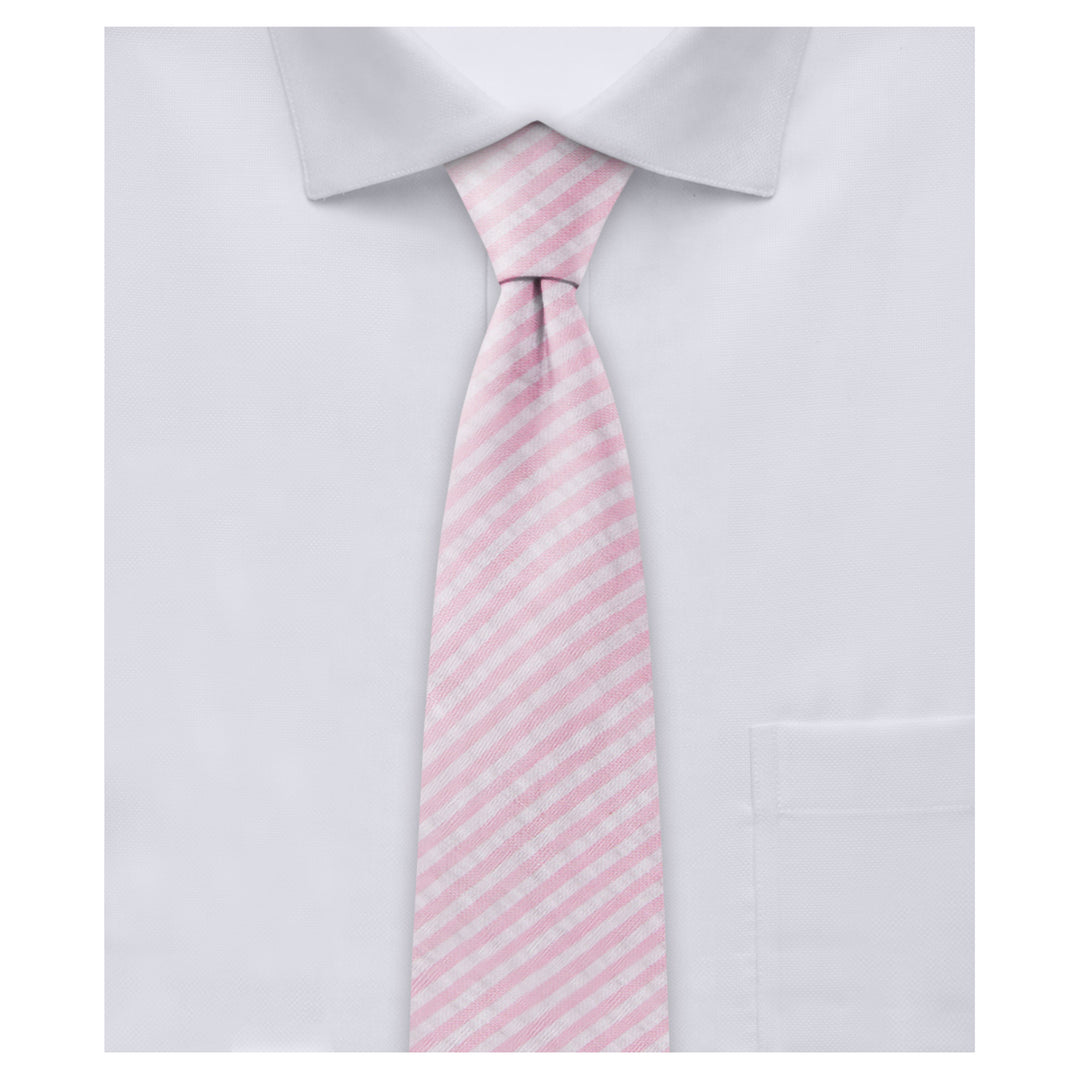 Seersucker Striped Slim Tie - Pink