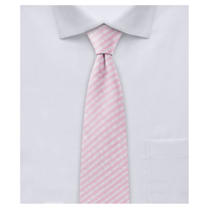 Seersucker Striped Slim Tie - Pink