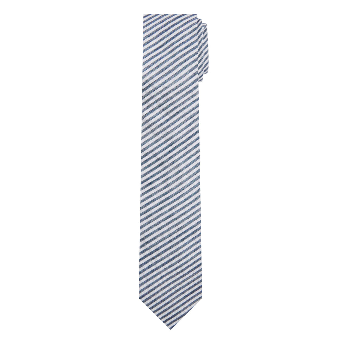 Seersucker Striped Slim Tie - Navy Blue
