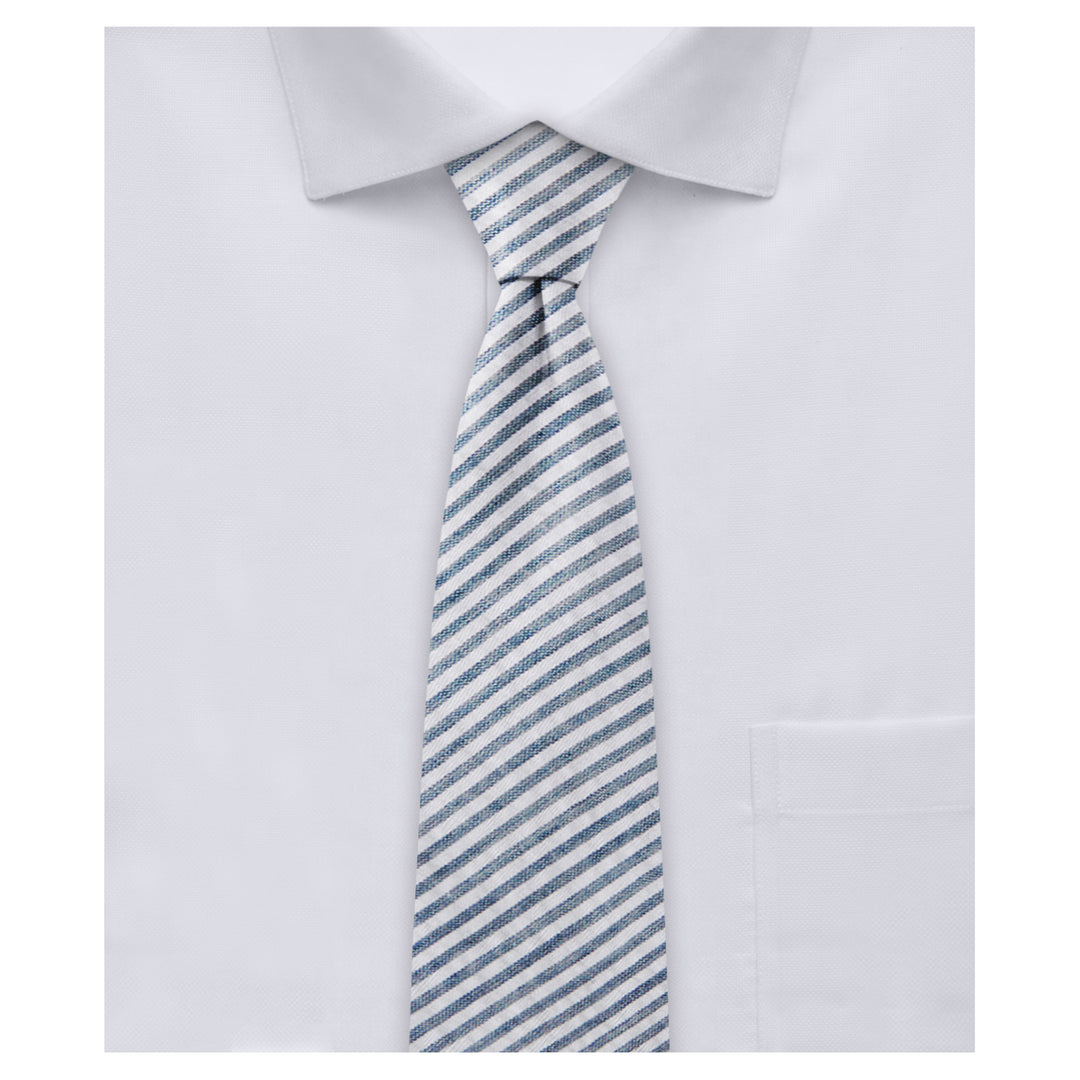 Seersucker Striped Slim Tie - Navy Blue