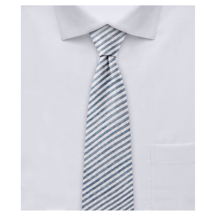 Seersucker Striped Slim Tie - Navy Blue