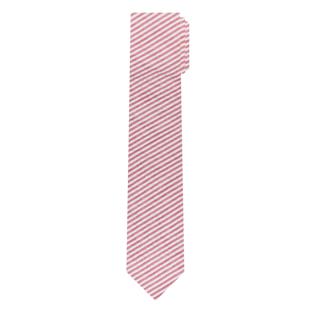 Seersucker Striped Slim Tie - Red