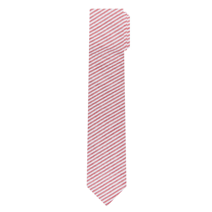 Seersucker Striped Slim Tie - Red