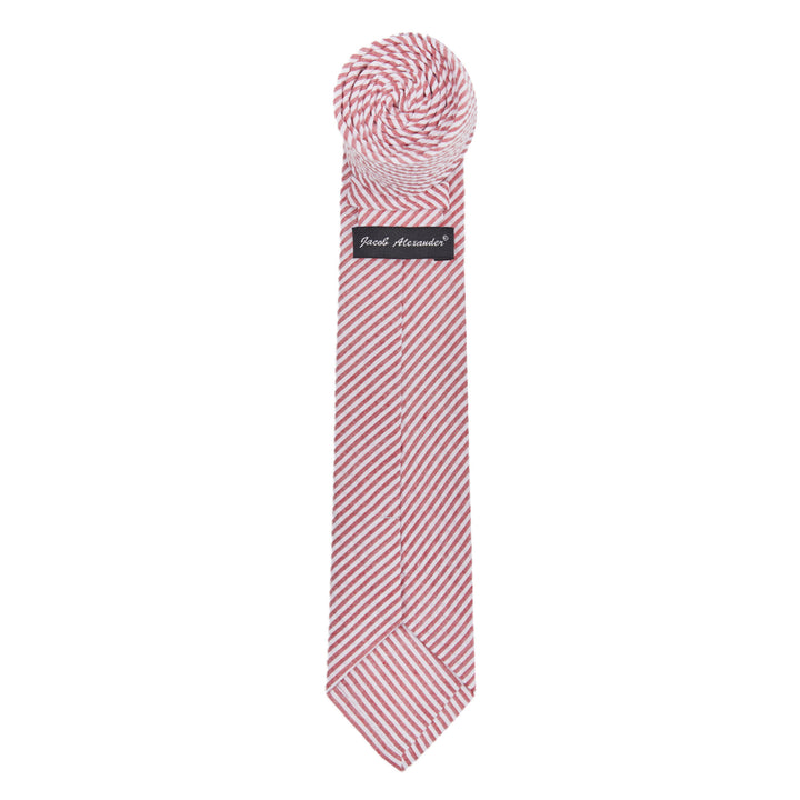 Seersucker Striped Slim Tie - Red