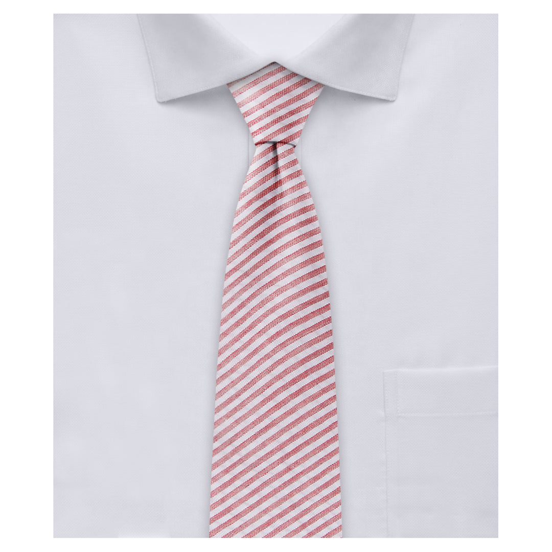 Seersucker Striped Slim Tie - Red
