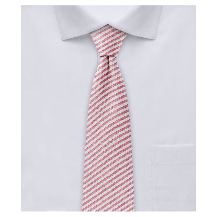 Seersucker Striped Slim Tie - Red
