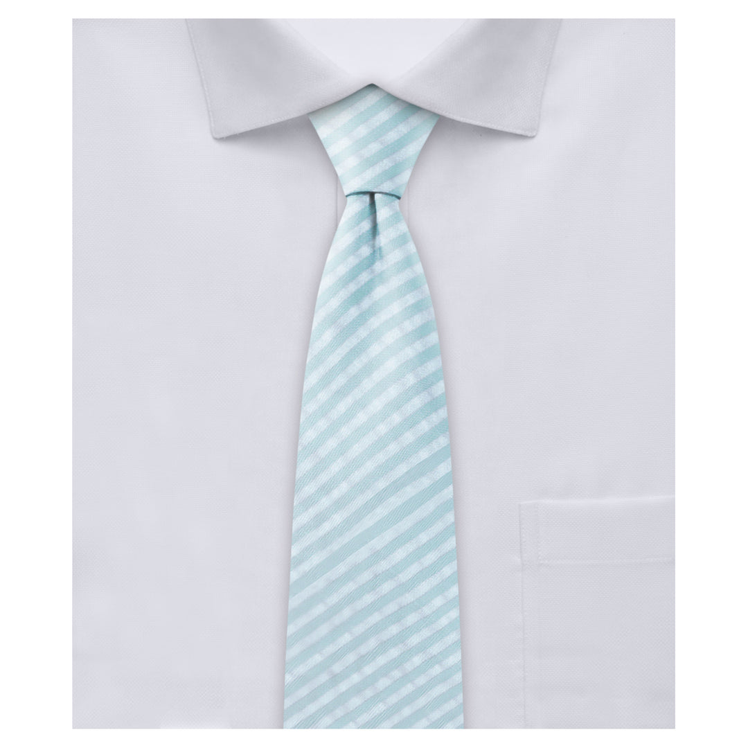 Seersucker Striped Slim Tie - Turquoise