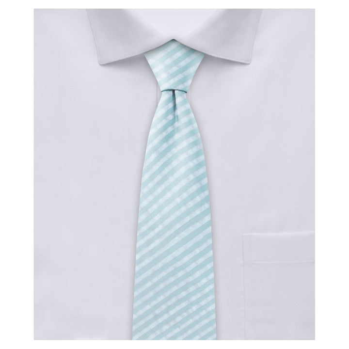 Seersucker Striped Slim Tie - Turquoise