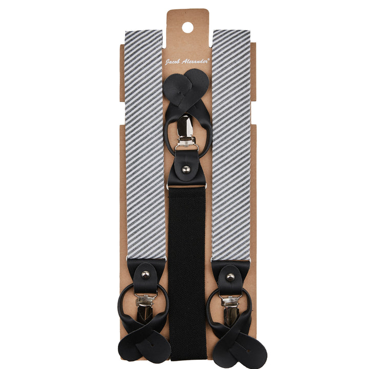 Seersucker Striped Suspenders - Black