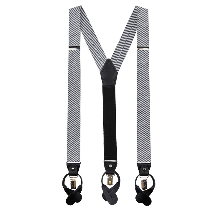 Seersucker Striped Suspenders - Black