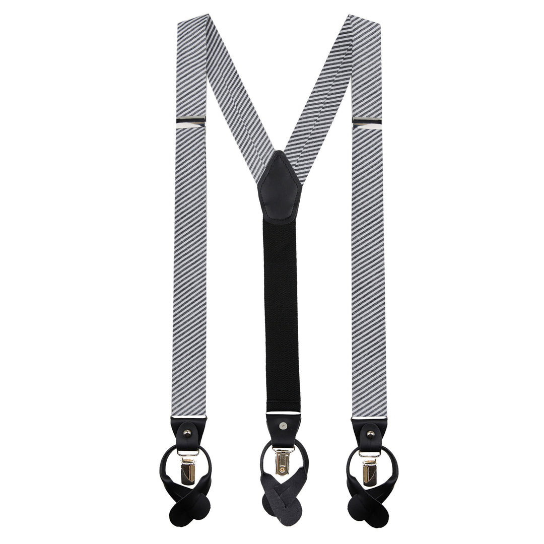 Wedding Seersucker Striped Suspenders - Black