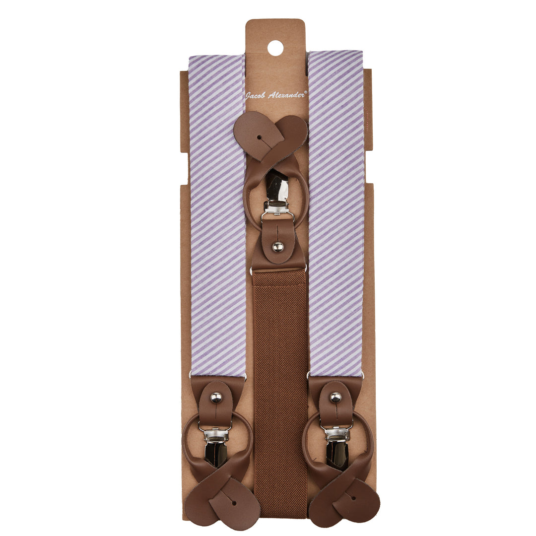 Seersucker Striped Suspenders - Lavender