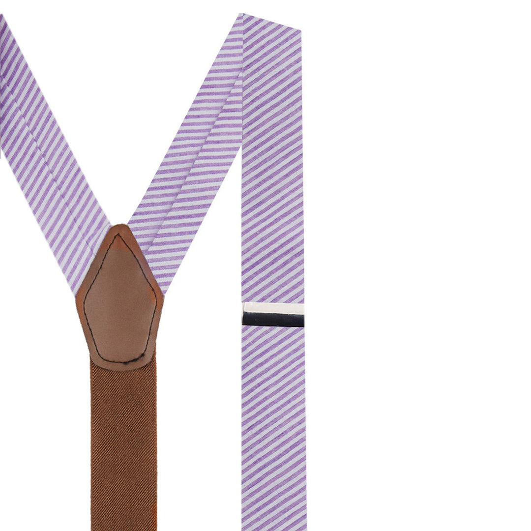 Seersucker Striped Suspenders - Lavender