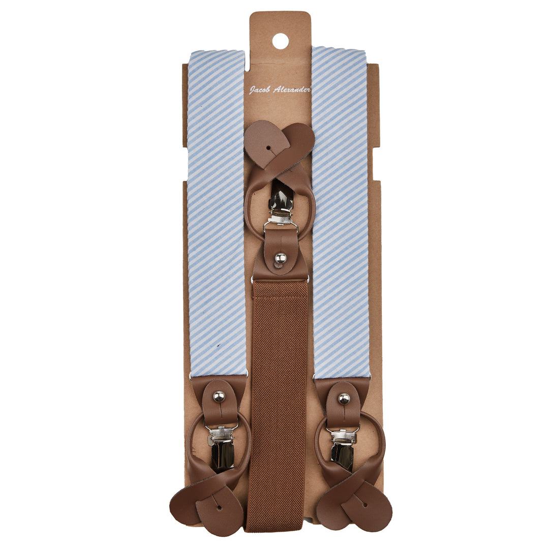 Seersucker Striped Suspenders - Baby Blue