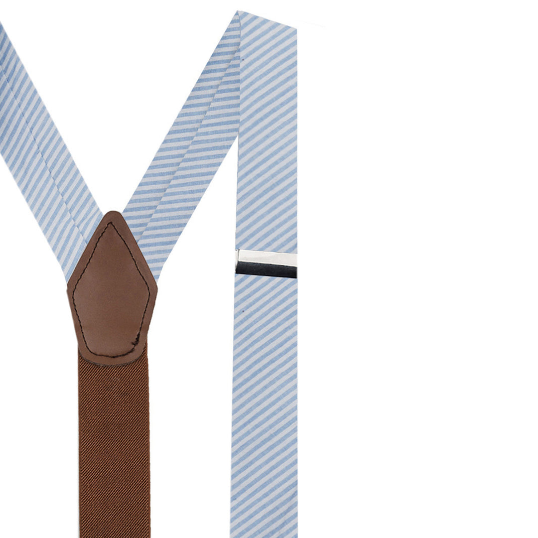 Seersucker Striped Suspenders - Baby Blue