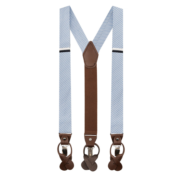 Seersucker Striped Suspenders - Baby Blue