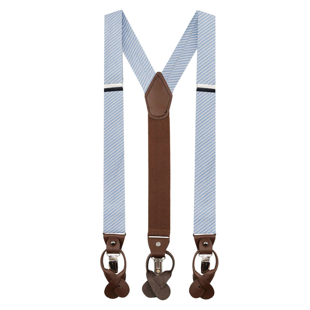 Wedding Seersucker Striped Suspenders - Baby Blue