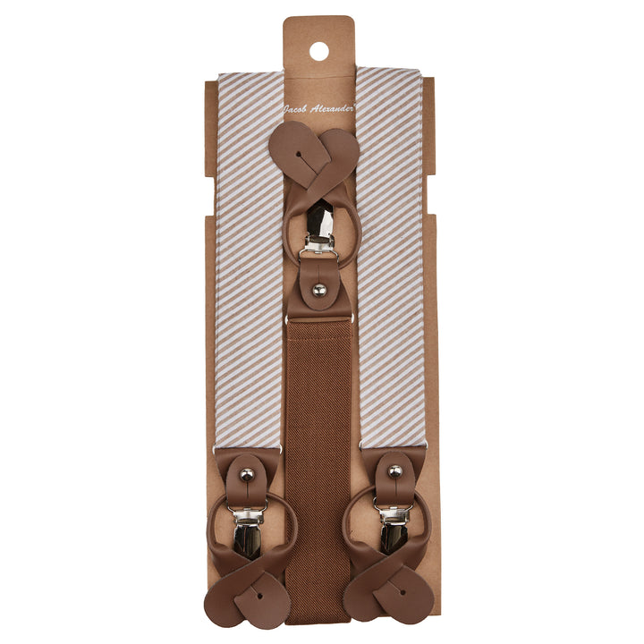 Seersucker Striped Suspenders - Beige