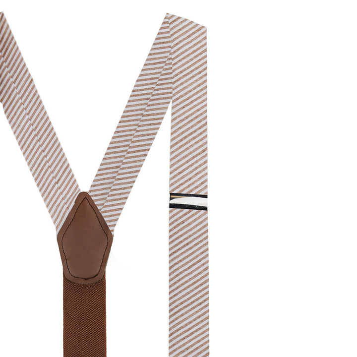 Seersucker Striped Suspenders - Beige