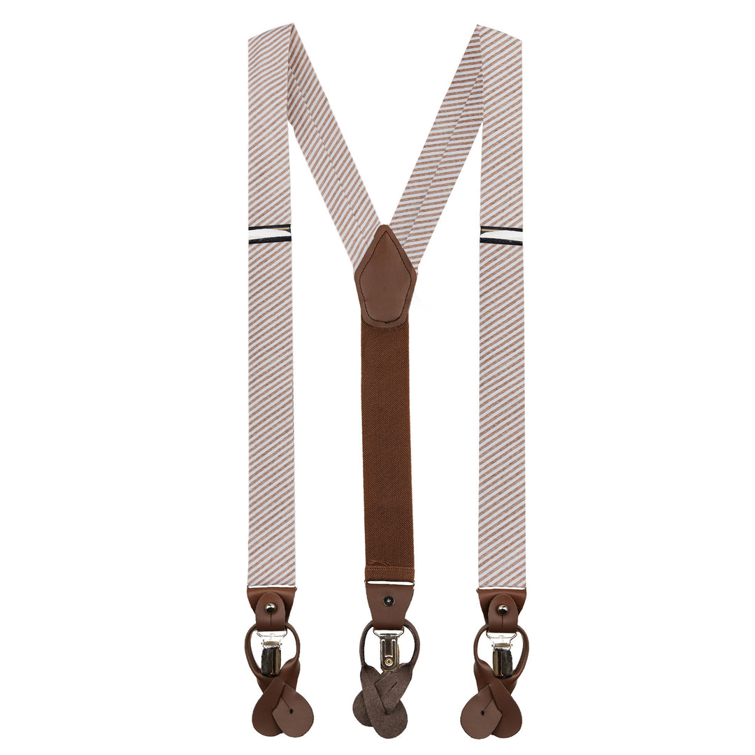 Seersucker Striped Suspenders - Beige