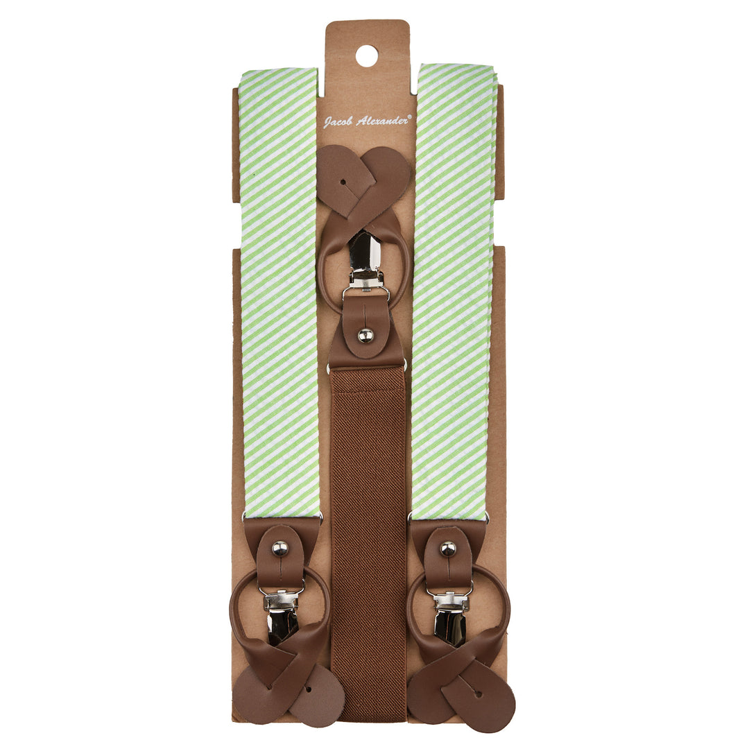 Seersucker Striped Suspenders - Green