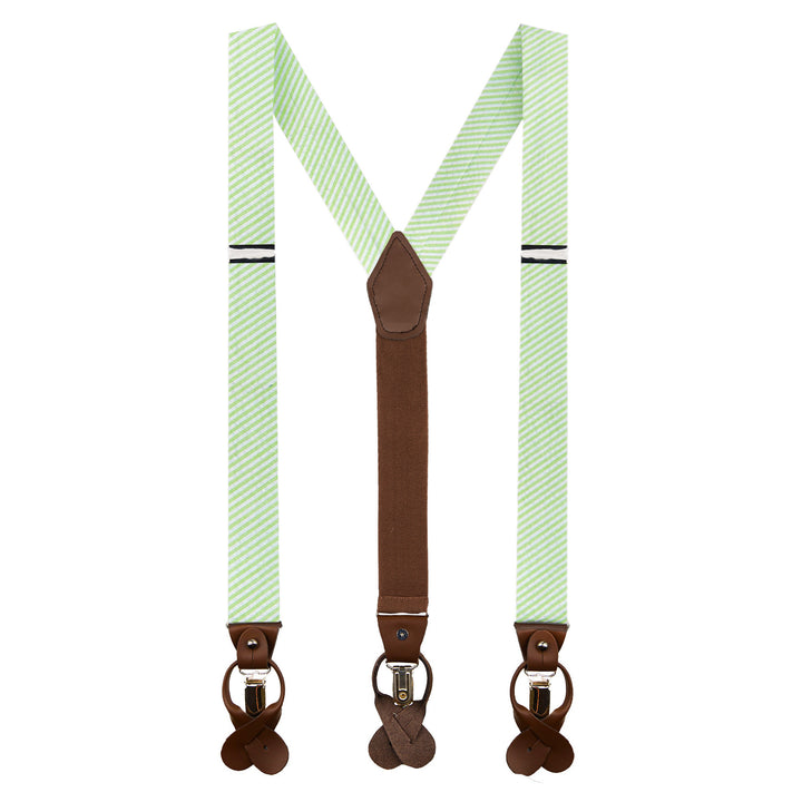 Seersucker Striped Suspenders - Green