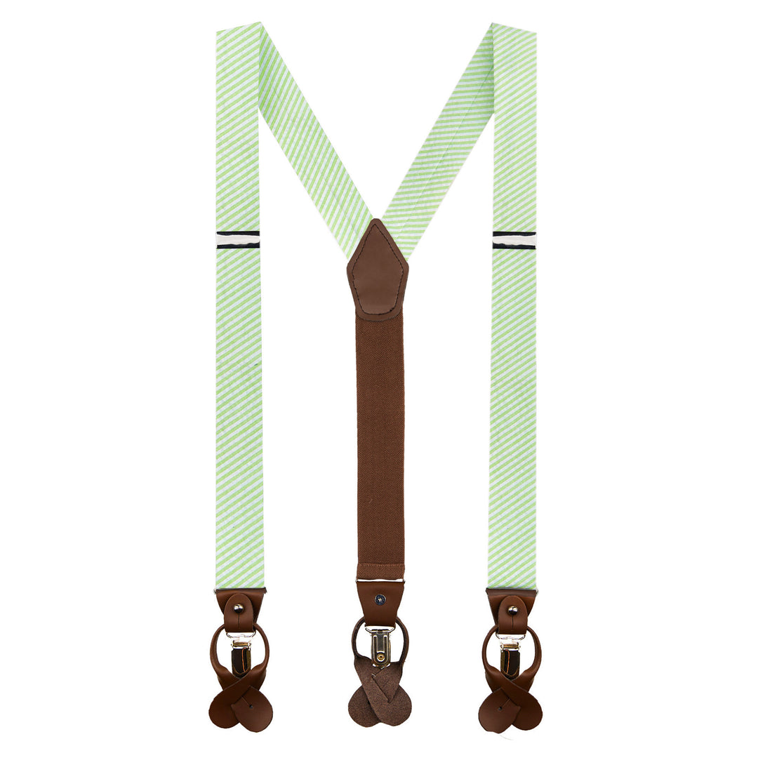 Wedding Seersucker Striped Suspenders - Green