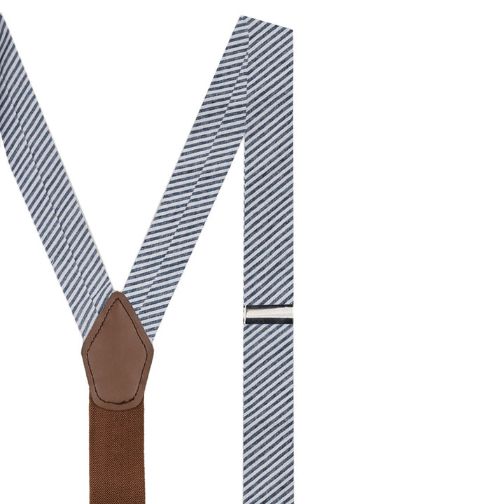 Seersucker Striped Suspenders - Navy Blue