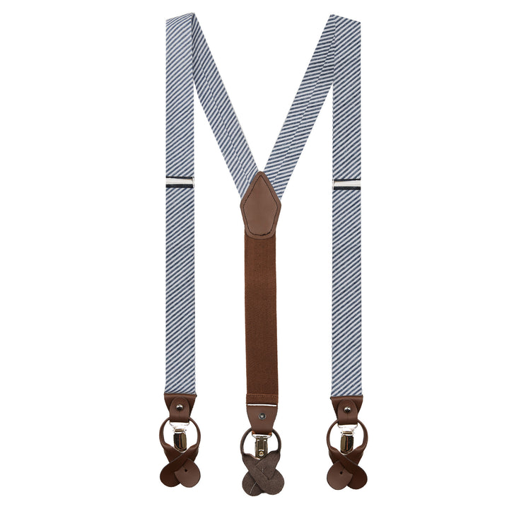 Seersucker Striped Suspenders - Navy Blue