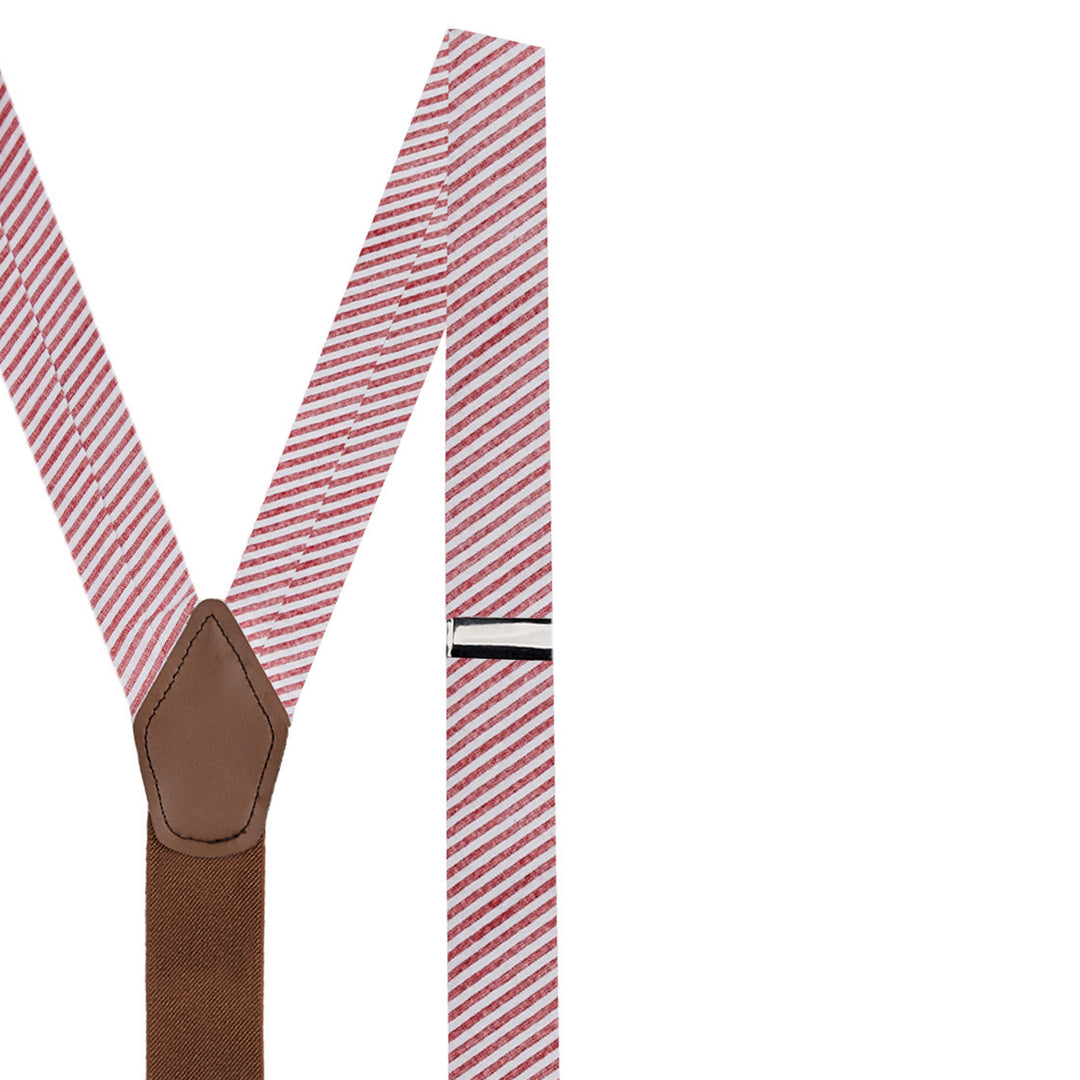 Seersucker Striped Suspenders - Red
