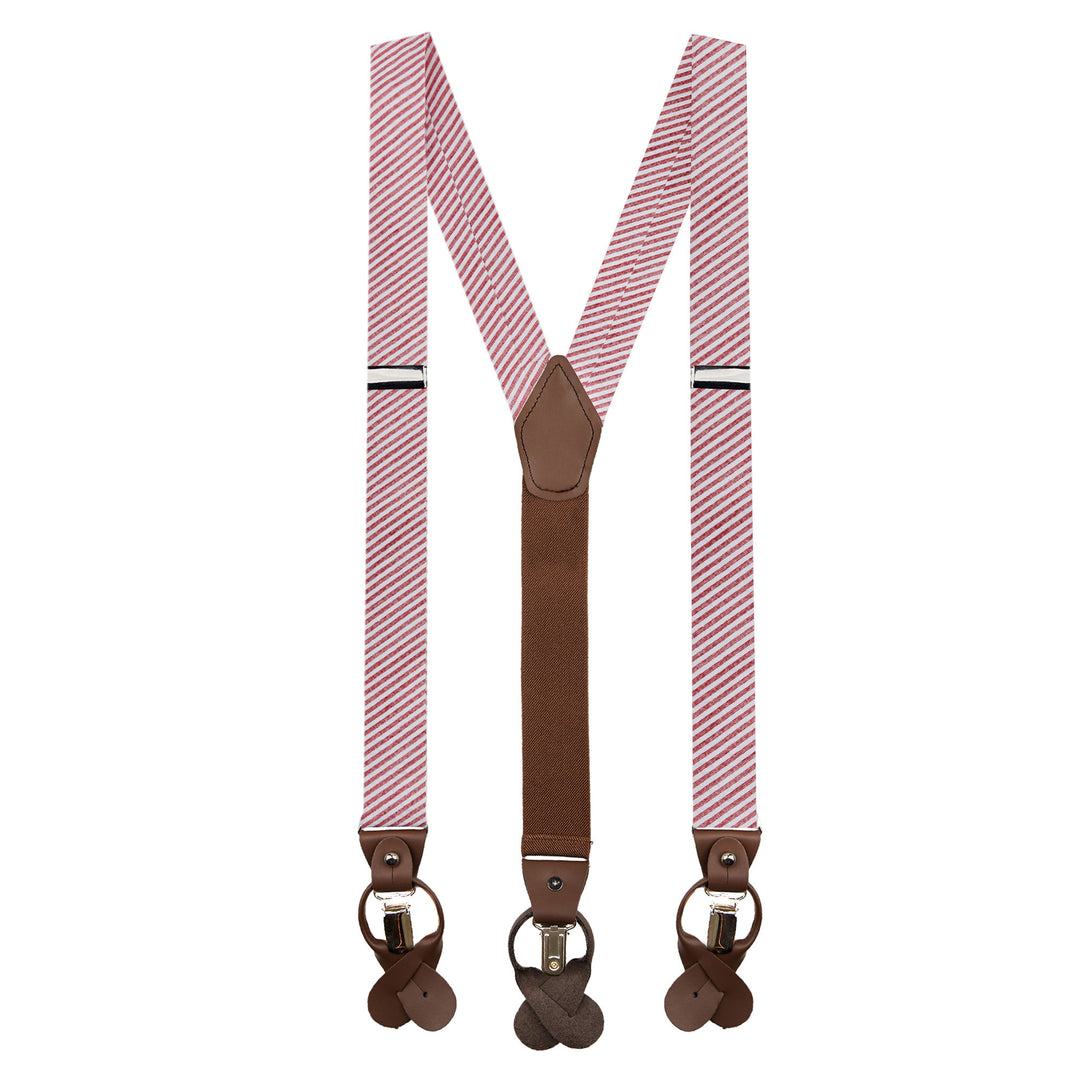Wedding Seersucker Striped Suspenders - Red