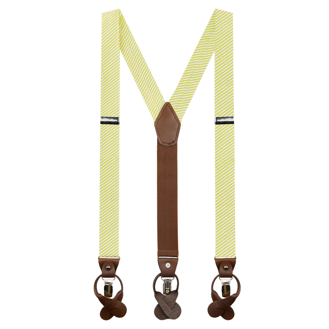 Seersucker Striped Suspenders - Yellow