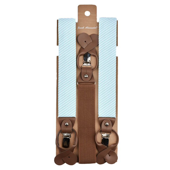 Seersucker Striped Suspenders - Turquoise