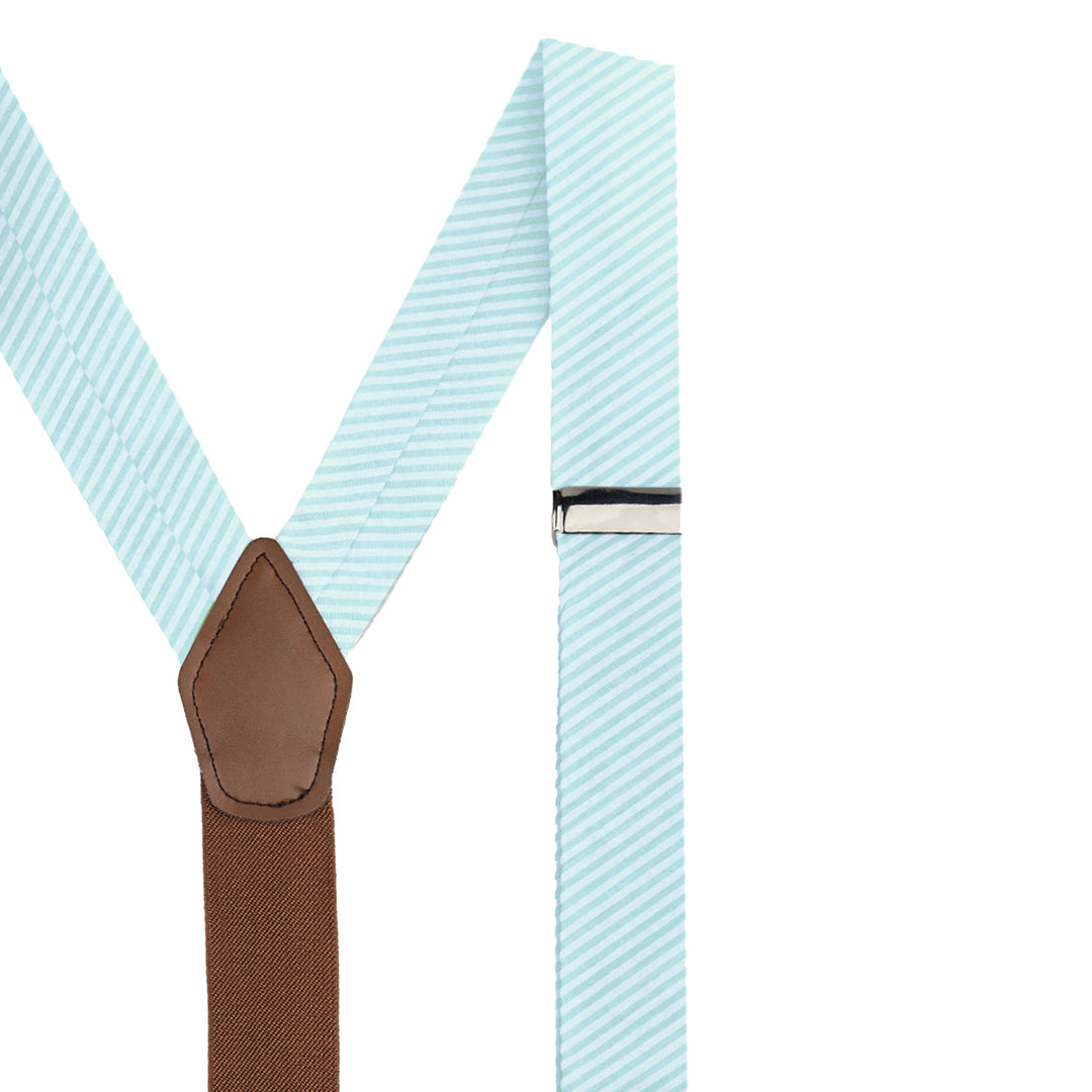 Seersucker Striped Suspenders - Turquoise