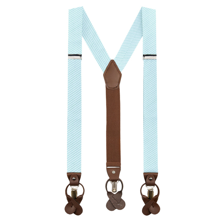 Seersucker Striped Suspenders - Turquoise