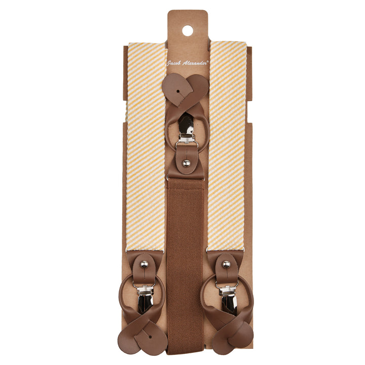 Seersucker Striped Suspenders - Peach