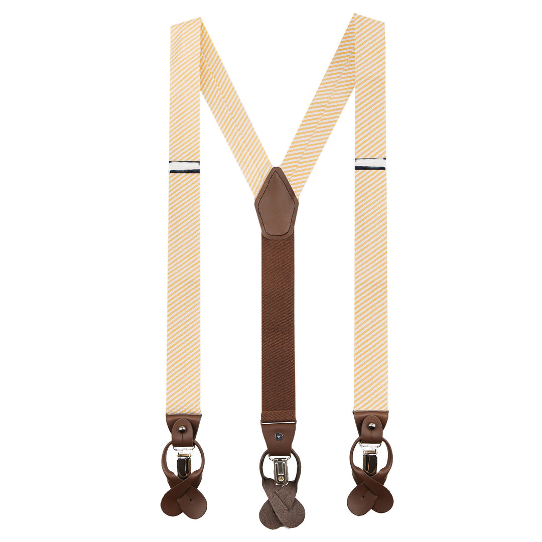 Wedding Seersucker Striped Suspenders - Peach