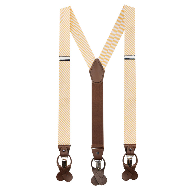 Wedding Seersucker Striped Suspenders - Peach