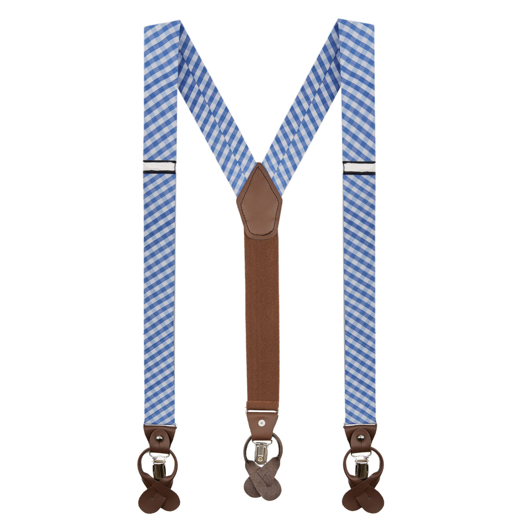 Wedding Gingham Suspenders - Light Blue