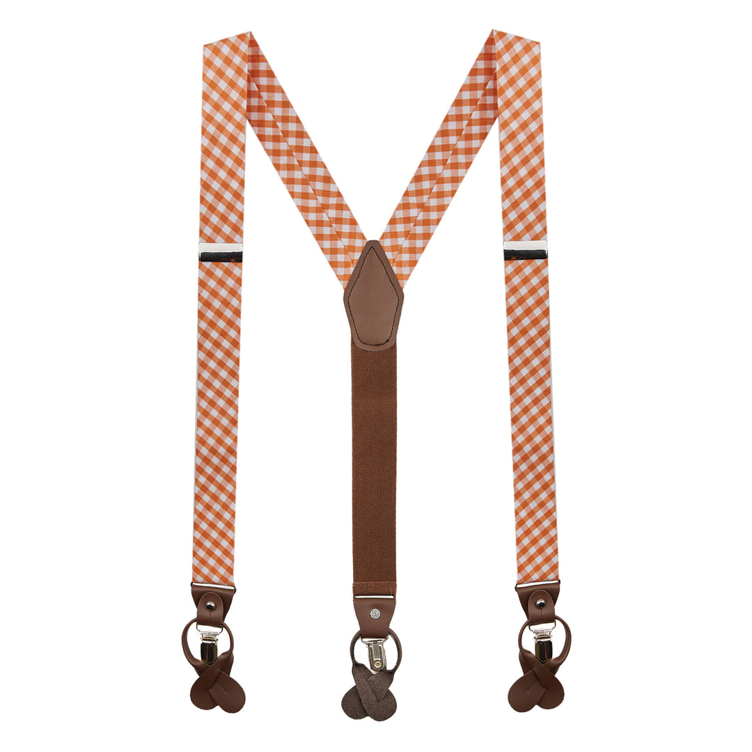 Wedding Gingham Suspenders - Orange