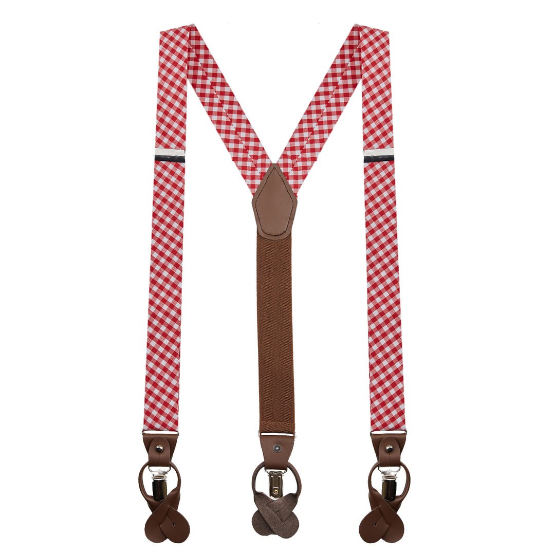 Wedding Gingham Suspenders - Red