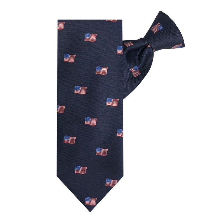 American Flags Navy Clip-On Tie