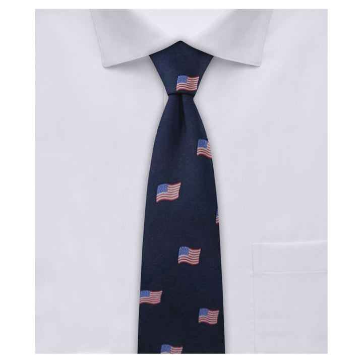 Kid's Prep American Flags Navy Tie