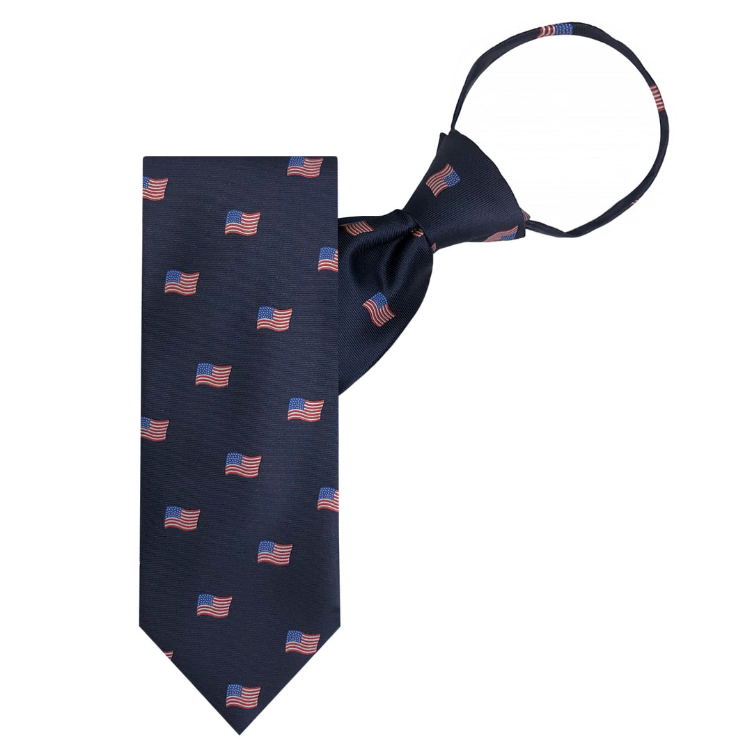 American Flags Navy Zipper Tie