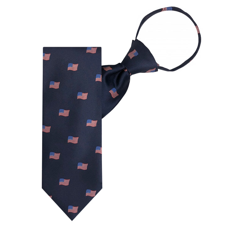 American Flags Navy Zipper Tie